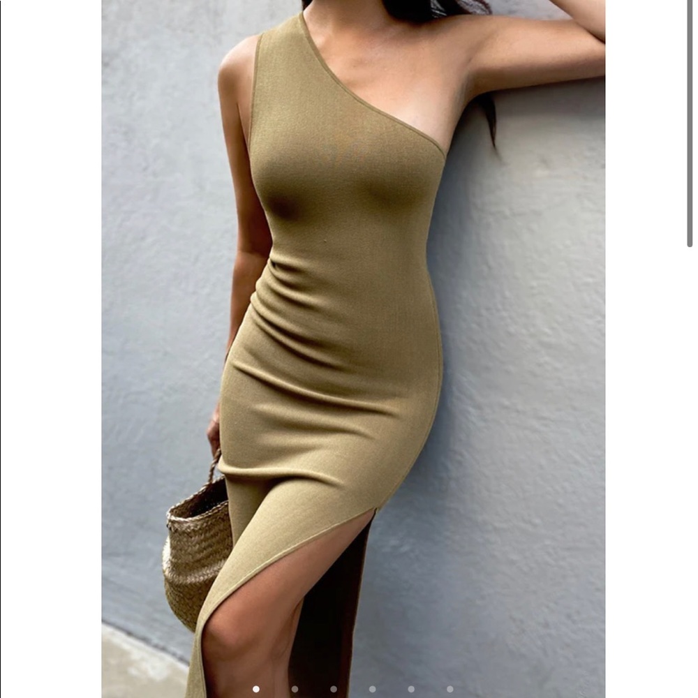 SHONA JOY BASIC ONE SHOULDER MIDI DRESS - BAY LEAF